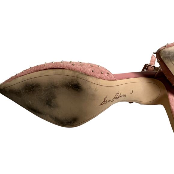 Sam Edelman Pink Suede Studded Pumps Shoes Heels Strappy Ankle Strap 6 - Picture 5 of 11